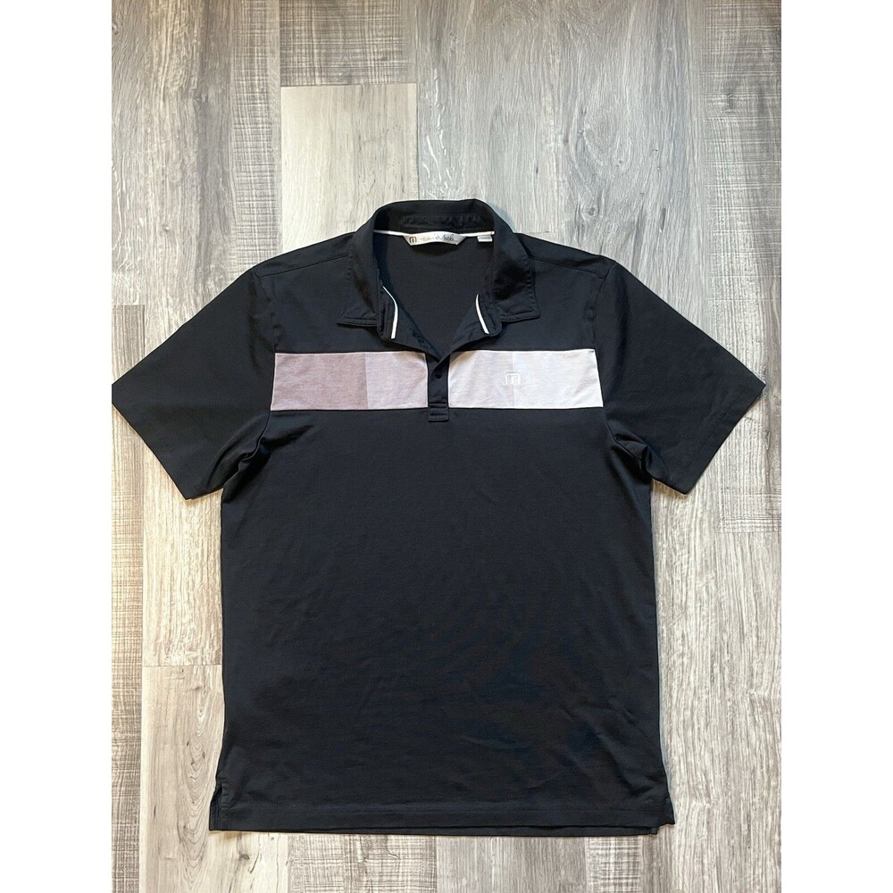 Travis Mathew Mens Large Golf Polo Shirt Black Short Sleeve Collar Prima Cotton